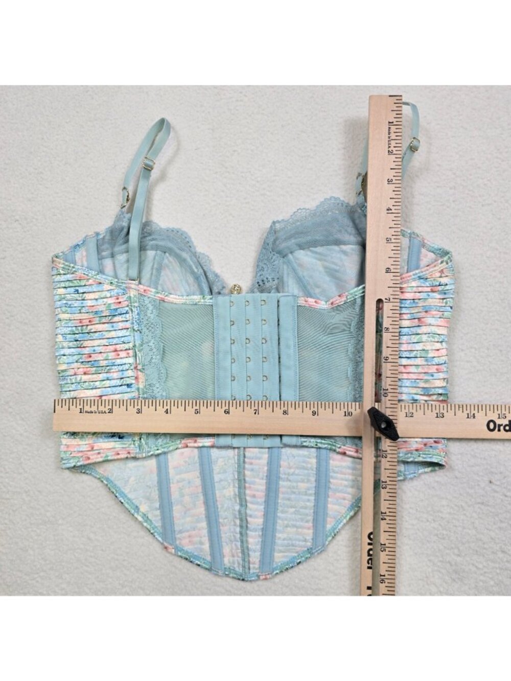 Bydee SD Corset Floral Lace Hook Closure Light Blue Pink Romantic Small - Picture 3 of 3